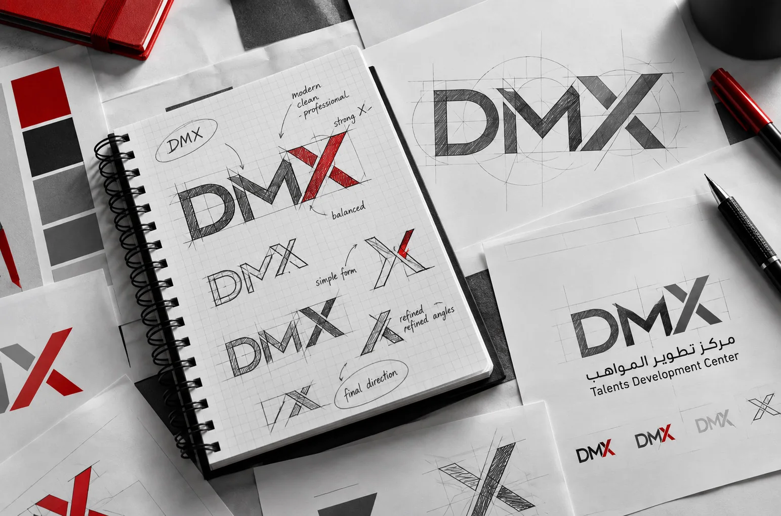 Brand identity sketches and creative development